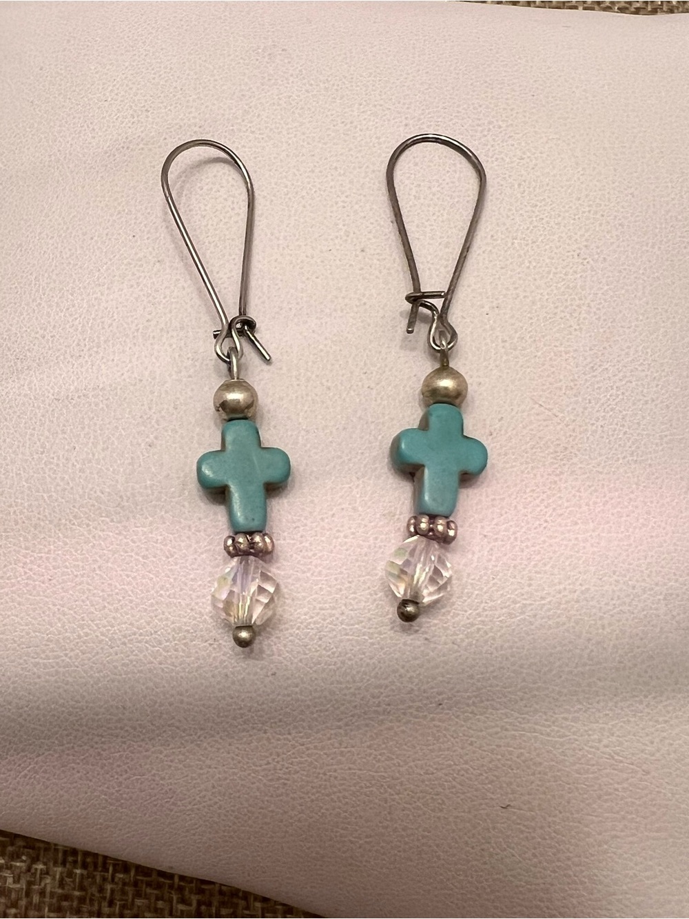 Turquoise Cross Drop Earrings with Crystal Accent - Women Jewelry